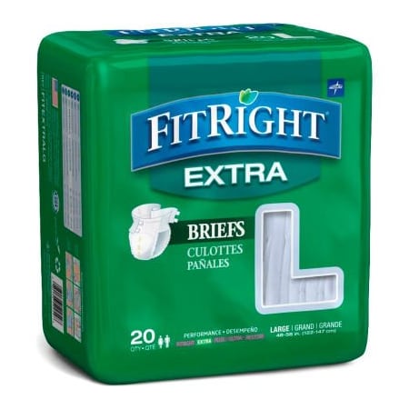Medline Medline FitRight Extra Adult Disposable Briefs, Size L, Waist Size 48"-58", 20/Bag FITEXTRALGZ